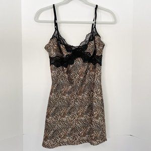 Victoria Secret Leopard Black Lace Satin Chemise Slip Dress
